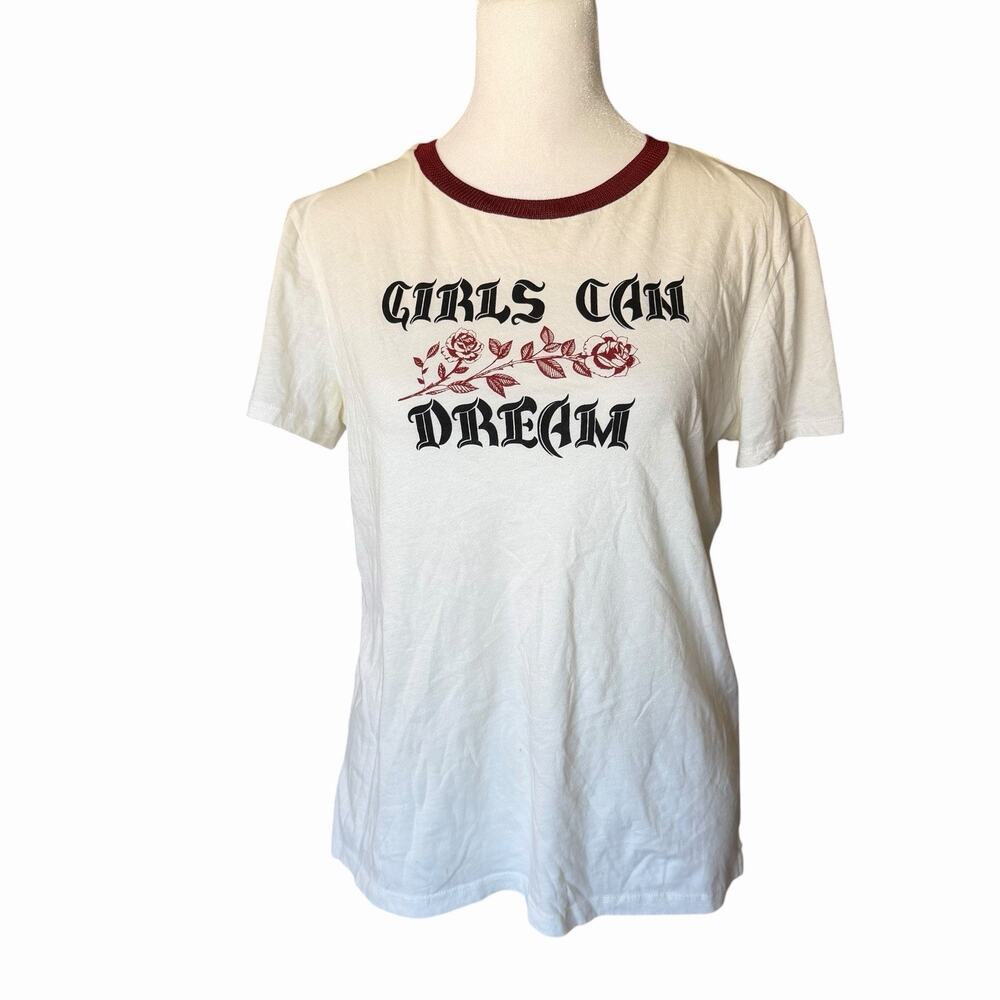 Sandro Womens US Medium 6 T-shirt Short Sleeve Graphic Tee Top Girls Can Dream